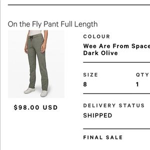 Lulu Lemon On the Fly Pant